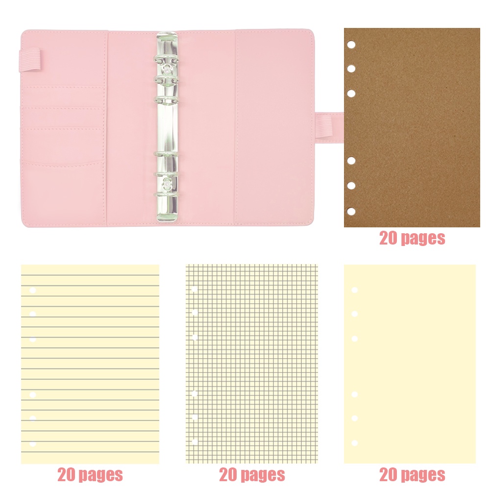 Binder Polos Buku Catatan Lucu A6 Notebook Binder Photocard Keuangan Zipper Storage Bag Loose Leaf Macaron Journal