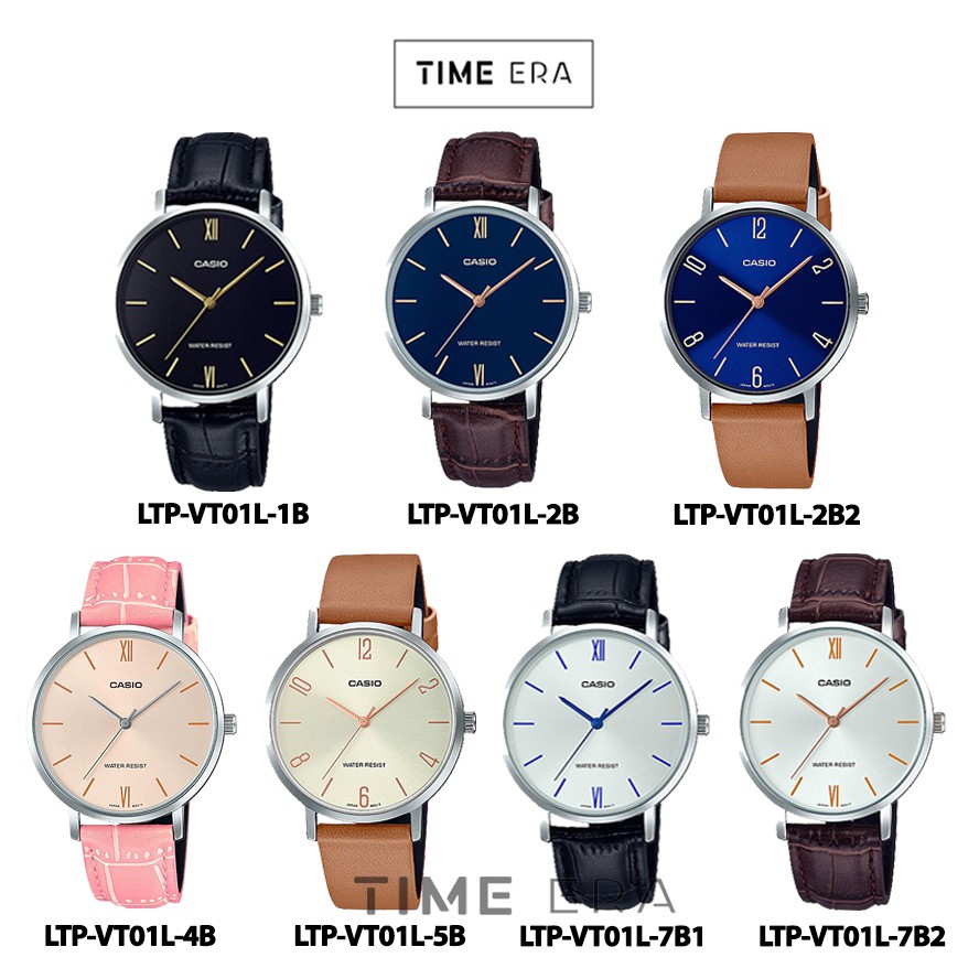 Casio General LTP-VT01L-1B 2B 7B1 7B2 Jam Tangan Kulit Wanita Silver