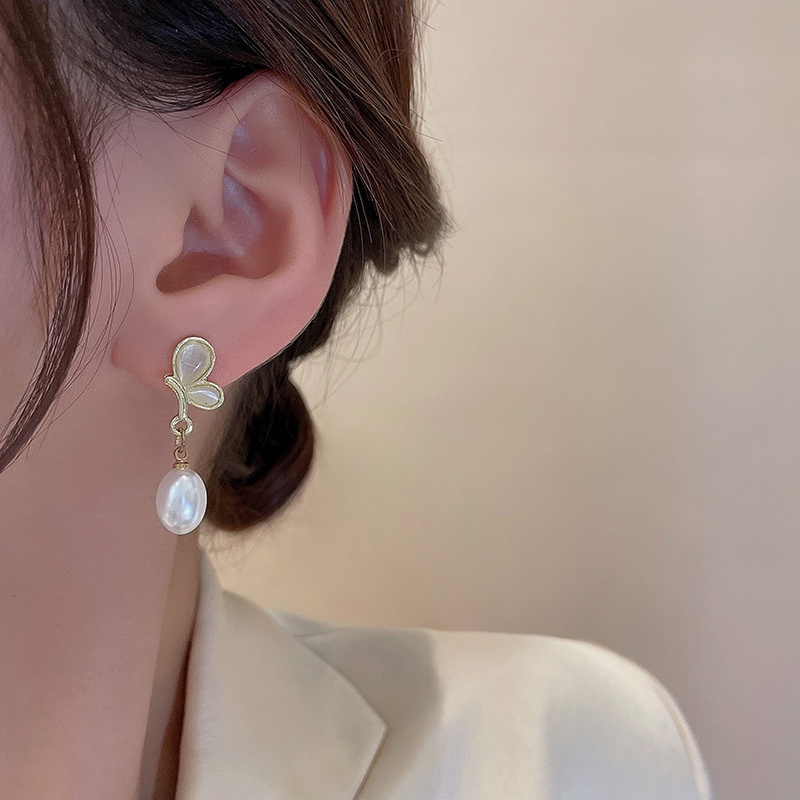 Anting Tusuk Sterling silver 925 Desain Kupu-Kupu Hias Batu Opal + Mutiara Mewah Untuk Wanita