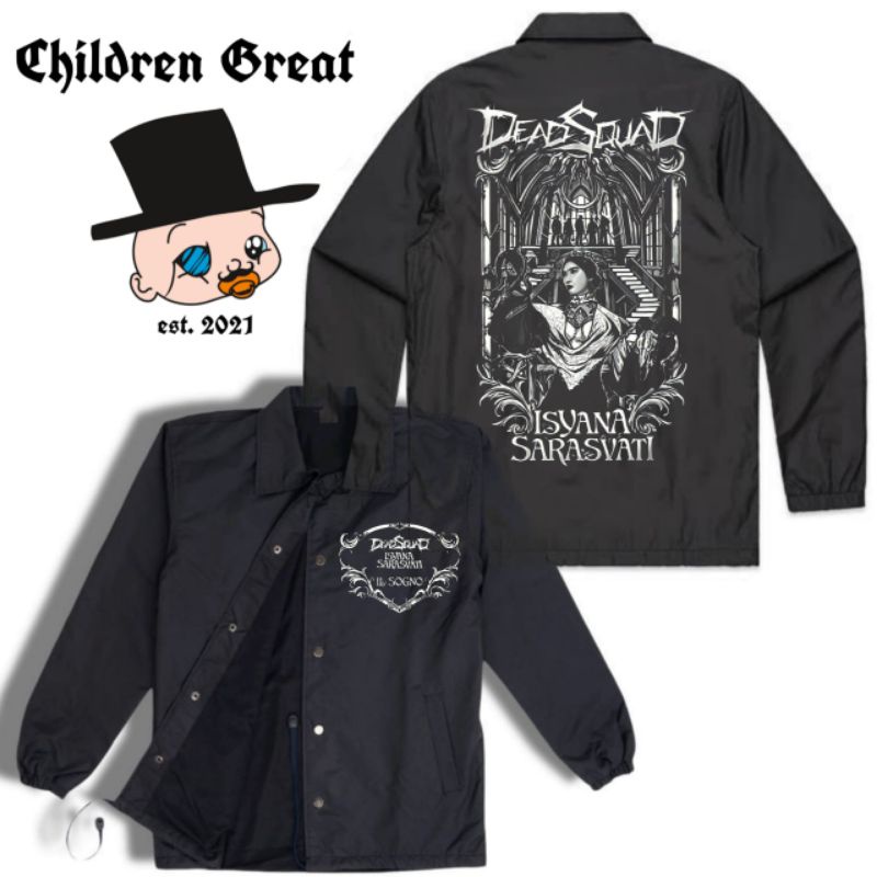 Coach jaket DEADSQUAD X ISYANA jacket BAND musik rock VINTAGE parasut waterproof taslan polos hitam 