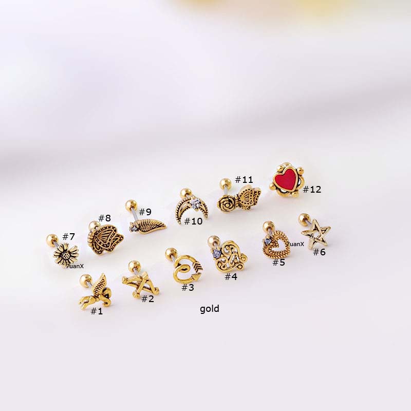 1pc Anting Tindik Bentuk Bunga Mawar Butterfly Bahan Stainless Steel Gaya Vintage