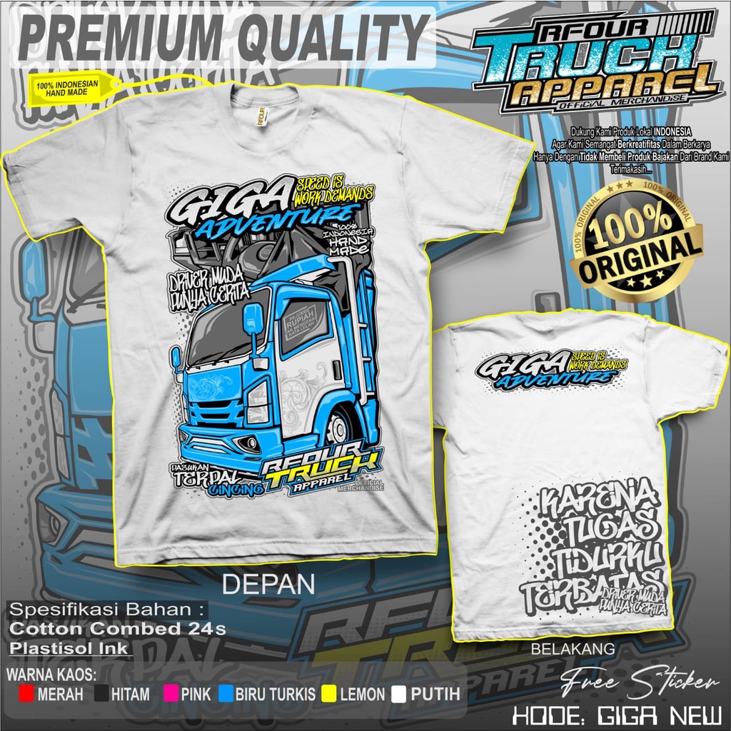 PROMO/OBRAL KILAT/KAOS TRUCK NEW GIGA COTTON COMBED 24s SABLON PLASTISOL ORIGINAL RFOUR TRUCK APPARELL