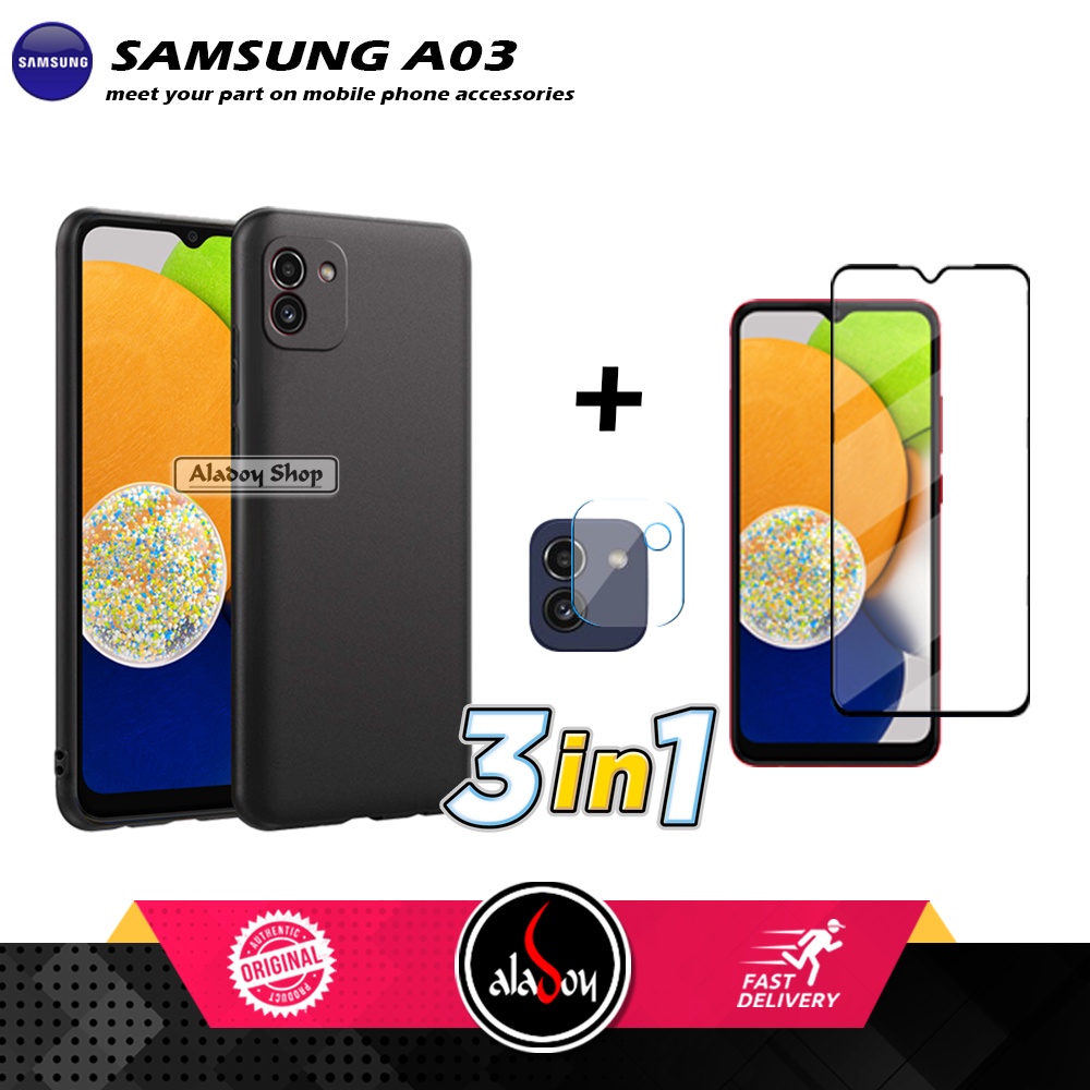 Case Samsung Galaxy A03 Macaron Case + Tempered Glass Layar Full  + Tempered Glass Camera Lens