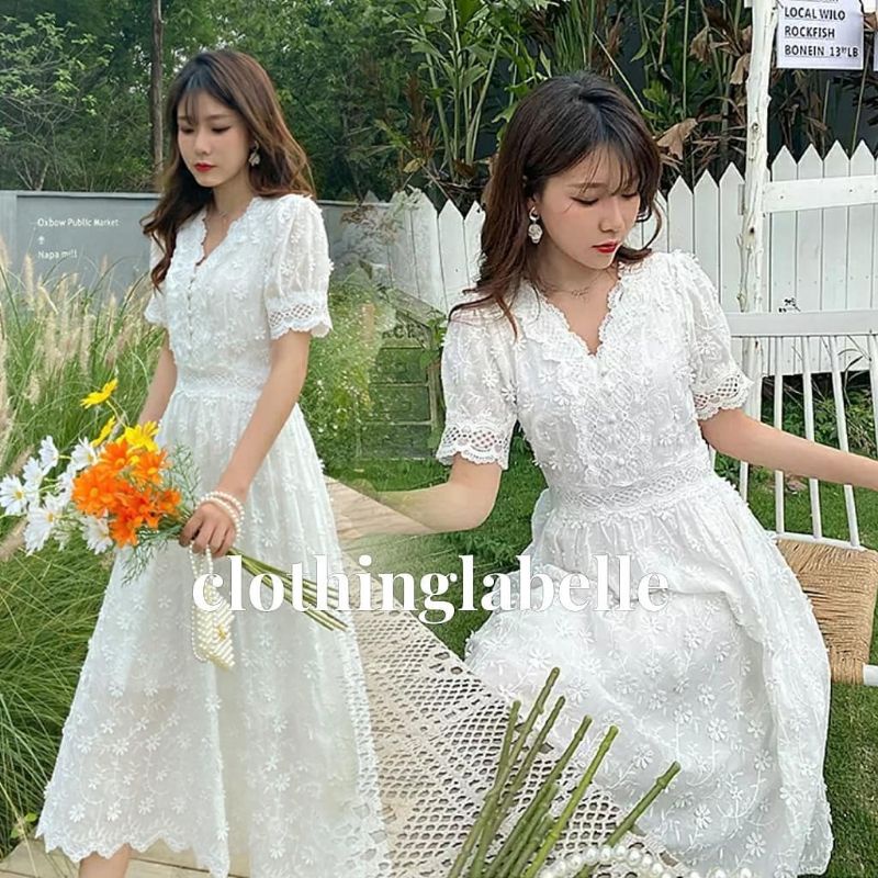 classic flower white party dress