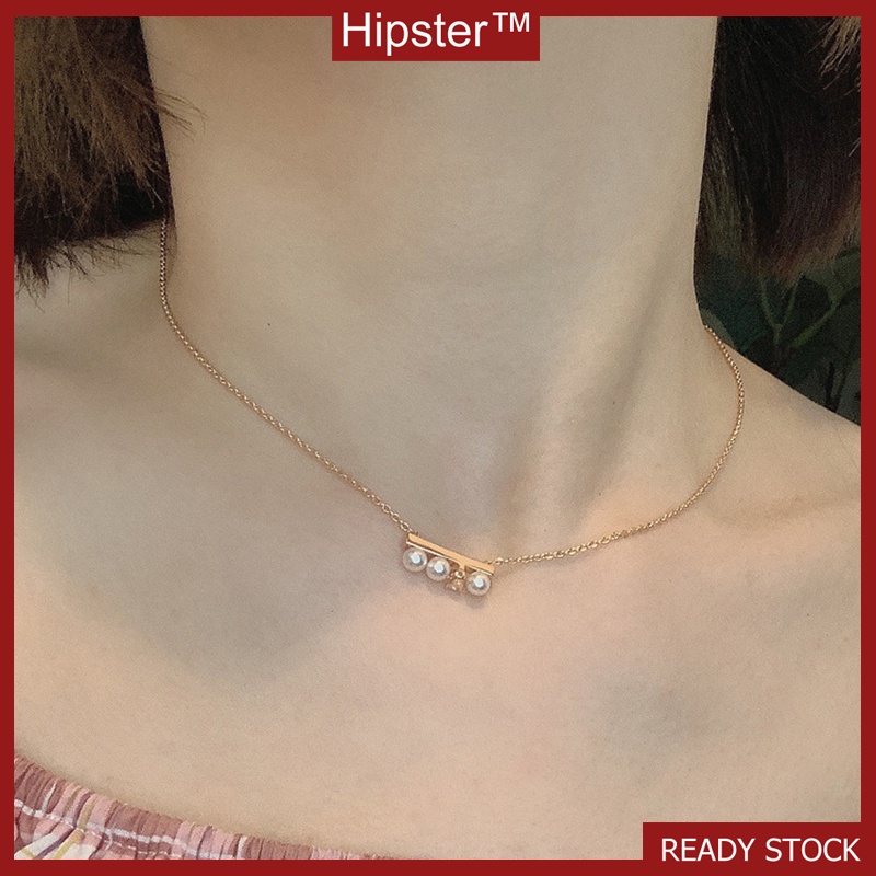 Natural Pearl Balance Beam Diamond Inlaid Clavicle Chain