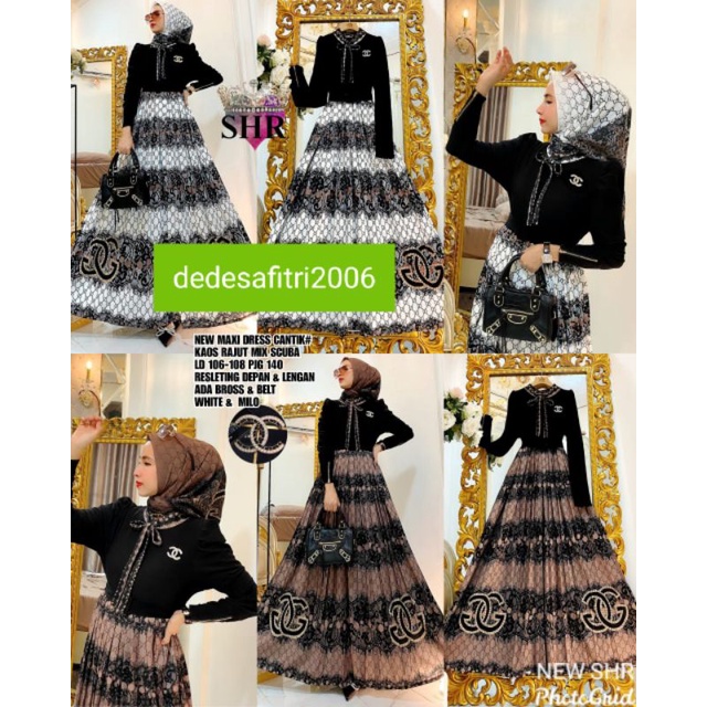NEWW PRODUK SHR ORI MAXI DRESS CANTIK KAOS RAJUT MIX SCUBA