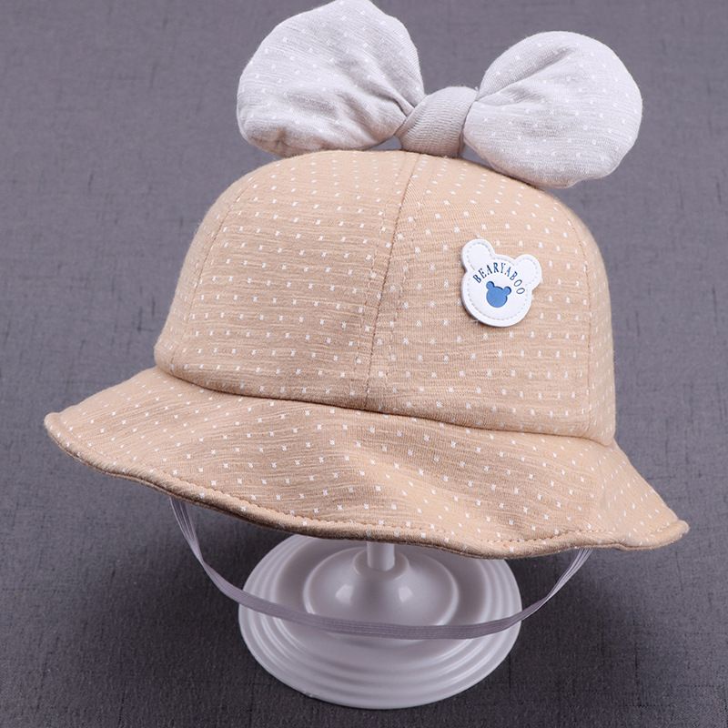 Topi Bucket Anak Bayi Pita polkadot Bearyaboo lucu import-Coklat