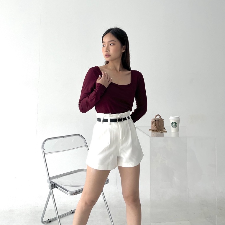 Suri Semi Square Neck Top / Top Wanita Korea / Blouse Casual / Baju Santai