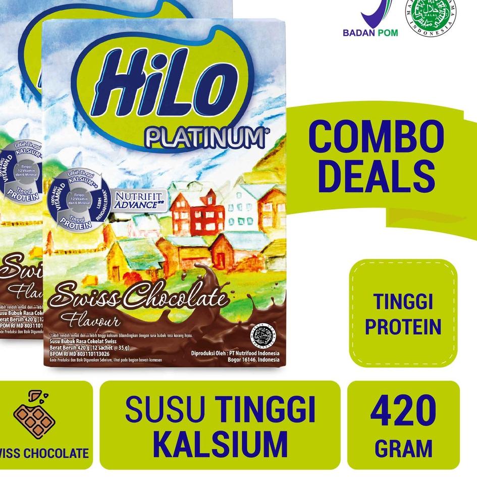 

Promo banting--Twin Pack - HiLo Platinum Swiss Chocolate 420 gram - Susu Tinggi Kalsium