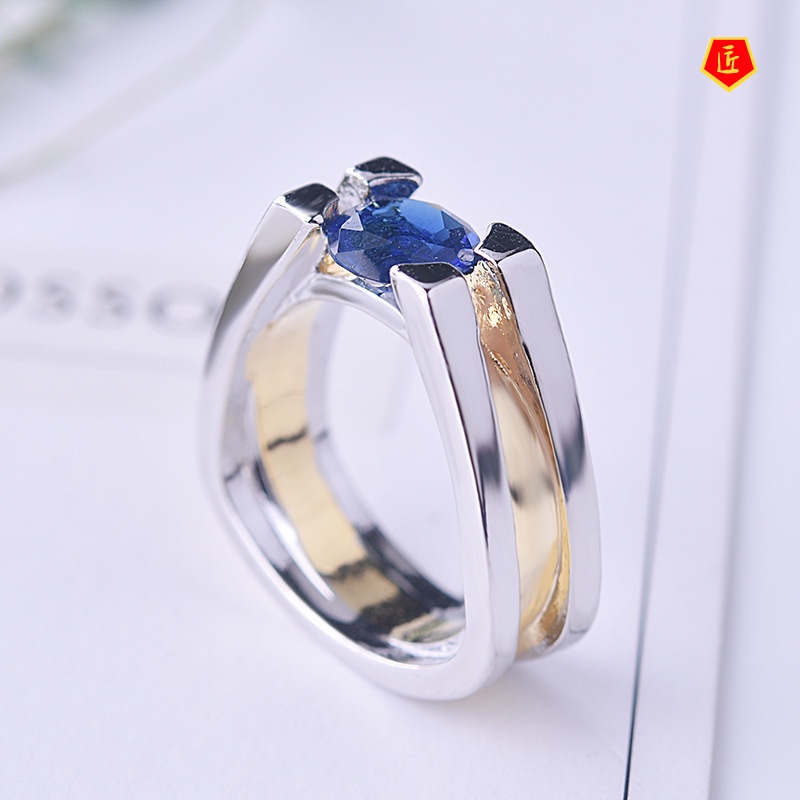 [Ready Stock]Inlaid Sapphire Ring 18K Gold Two-Tone