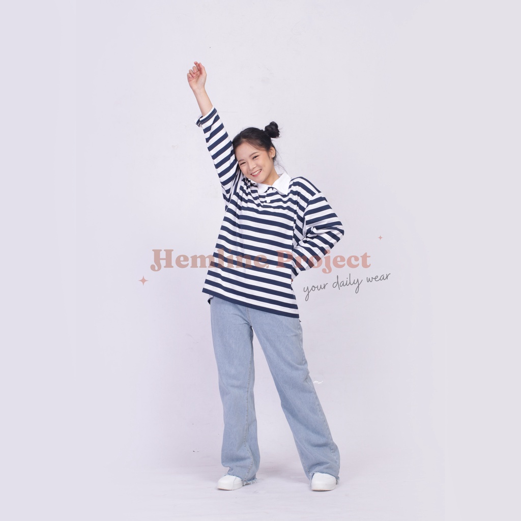 Hara Navy Oversized Stripe Top