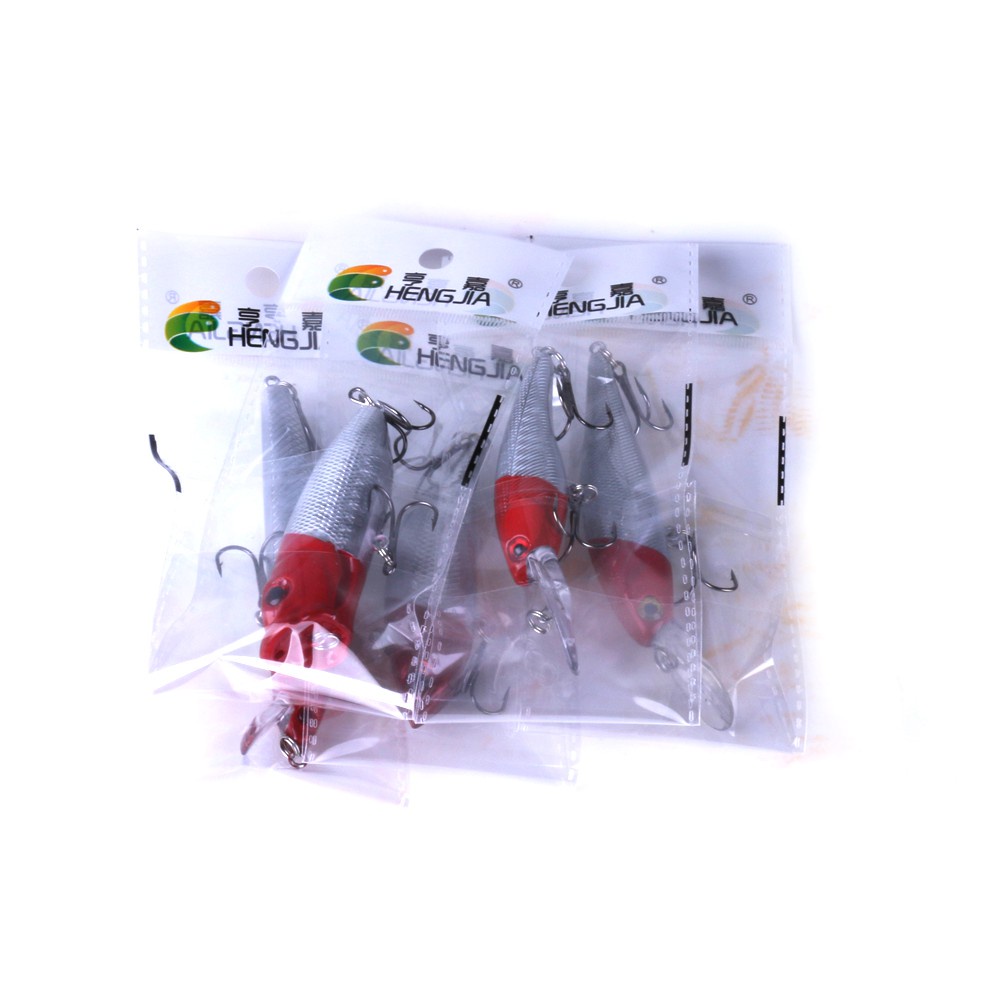 Hengjia 5pcs Umpan Pancing Ikan Minnow Popper Vib Kepala Merah Bahan Plastik