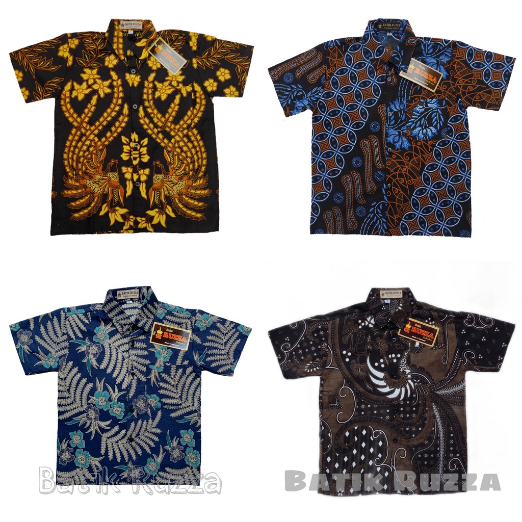 RUZZA Batik Anak Ukuran 0-15 Tahun Kemeja Motif Seno Biru Kawung Cendrawasih Sogan Kotak Abbas Hitam