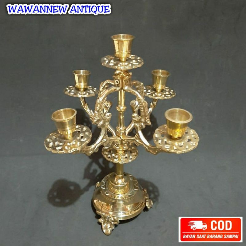 Tempat Lilin Aromaterapi Murah / Candle Holder Cabang 5 Kuningan Ukir