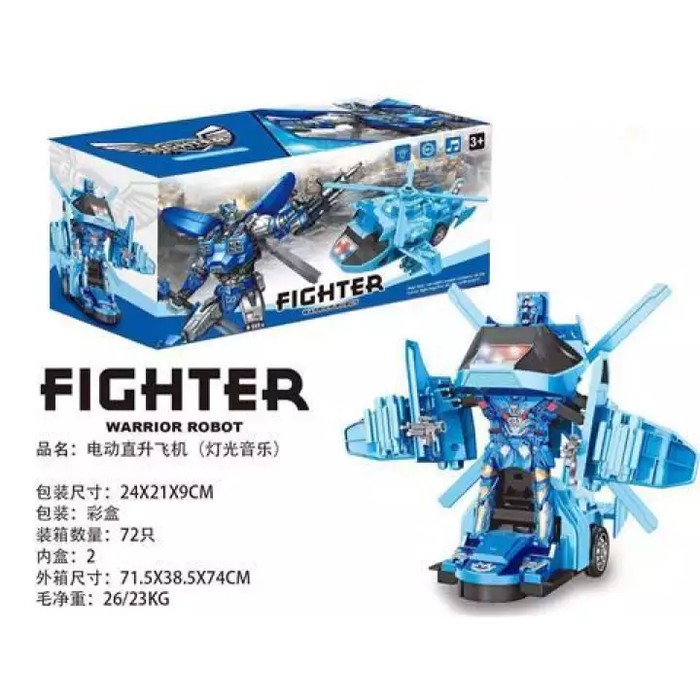 mwn.toys Heli Fighter Warrior Robot Biru / Mainan Helicopter Jadi Robot No.8999