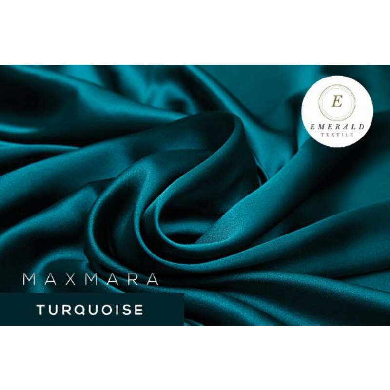 ( BUKAN HIJAB ) SETENGAH METER Kain Satin Charmuse Maxmara Silk Premium - Turquoise/Hijau Tosca ( HARGA PER 50cm KAIN )