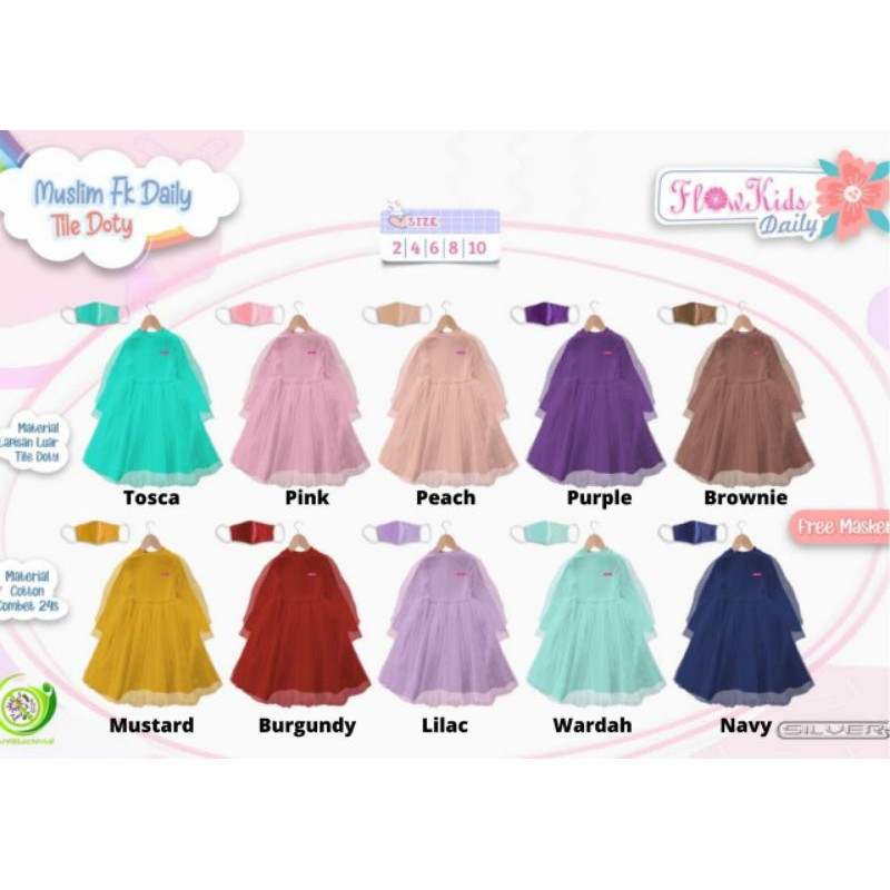 Baju Muslim Anak Perempuan Pakaian Muslim Gamis Anak Flowkids Daily Tile Doty By Flowkids 2T - 10T