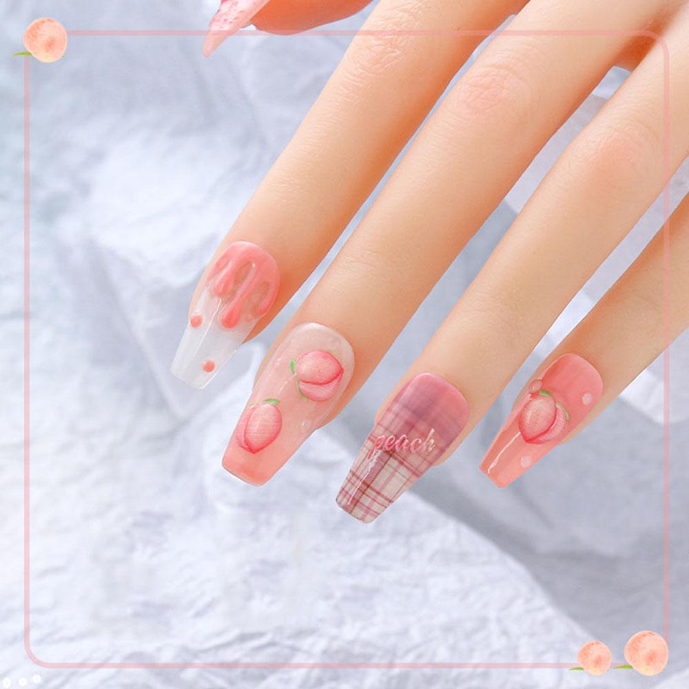 AUGUSTINA Agustinina Peach Stiker Kuku Wanita Jepang Perekat Diri Tahan Air Buah INS DIY Kuku Decals