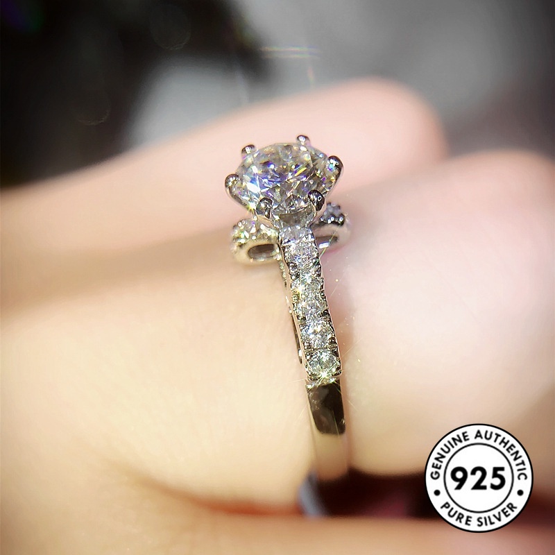 Cincin Sterling Silver 925 Desain Pita Hias Berlian Imitasi Elegan Untuk Wanita