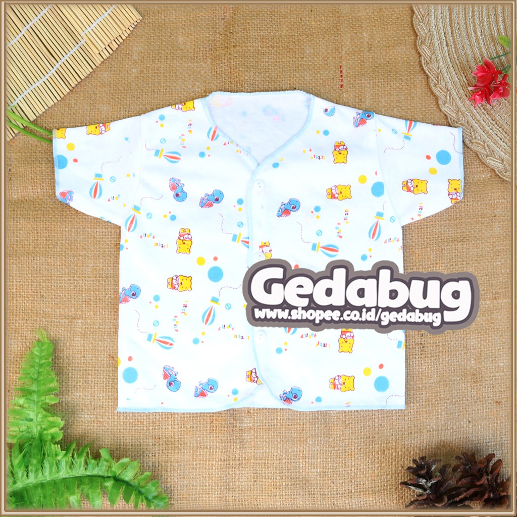 (6pcs) Baju Bayi Wiedy Motif Little Taily PUTIH PENDEK | Baju Kancing New Born - gedabug