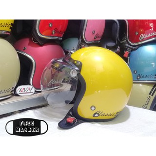 HELM BOGO CLASSIC DEWASA WARNA KUNING KACA DATAR IRIDIUM ...