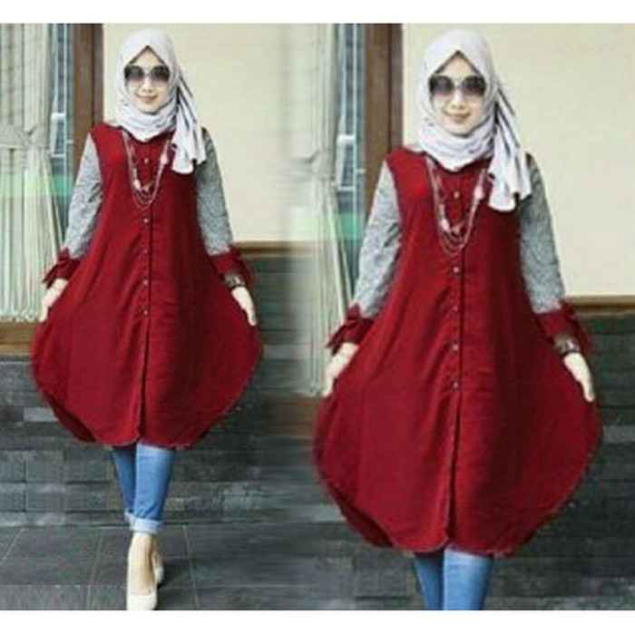 TANIA (LD 110) CREPE BY ALILA ATASAN WANITA LONG TUNIK POLOS LENGAN PANJANG JUMBO FASHION KEKINIAN I