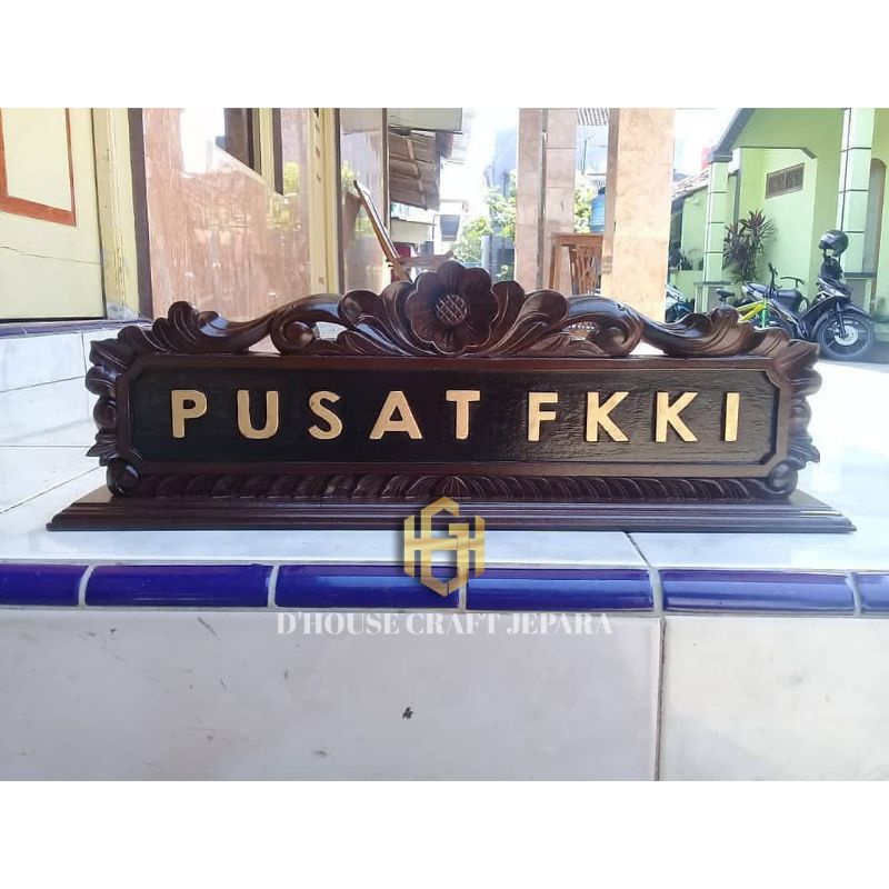 Papan Nama Meja Kantor Ukir Kayu Jati
