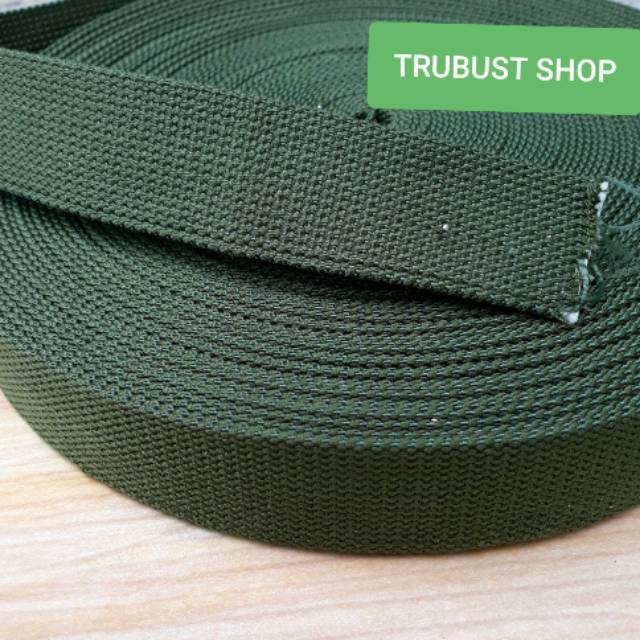 Tali webbing katun hijau army tali tas lebar 3.8cm jual ecer meteran