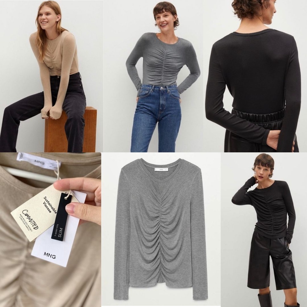 MNG Mango Longsleeve Ruffle Top - Atasan Wanita Lengan Panjang - Kaos / Manset