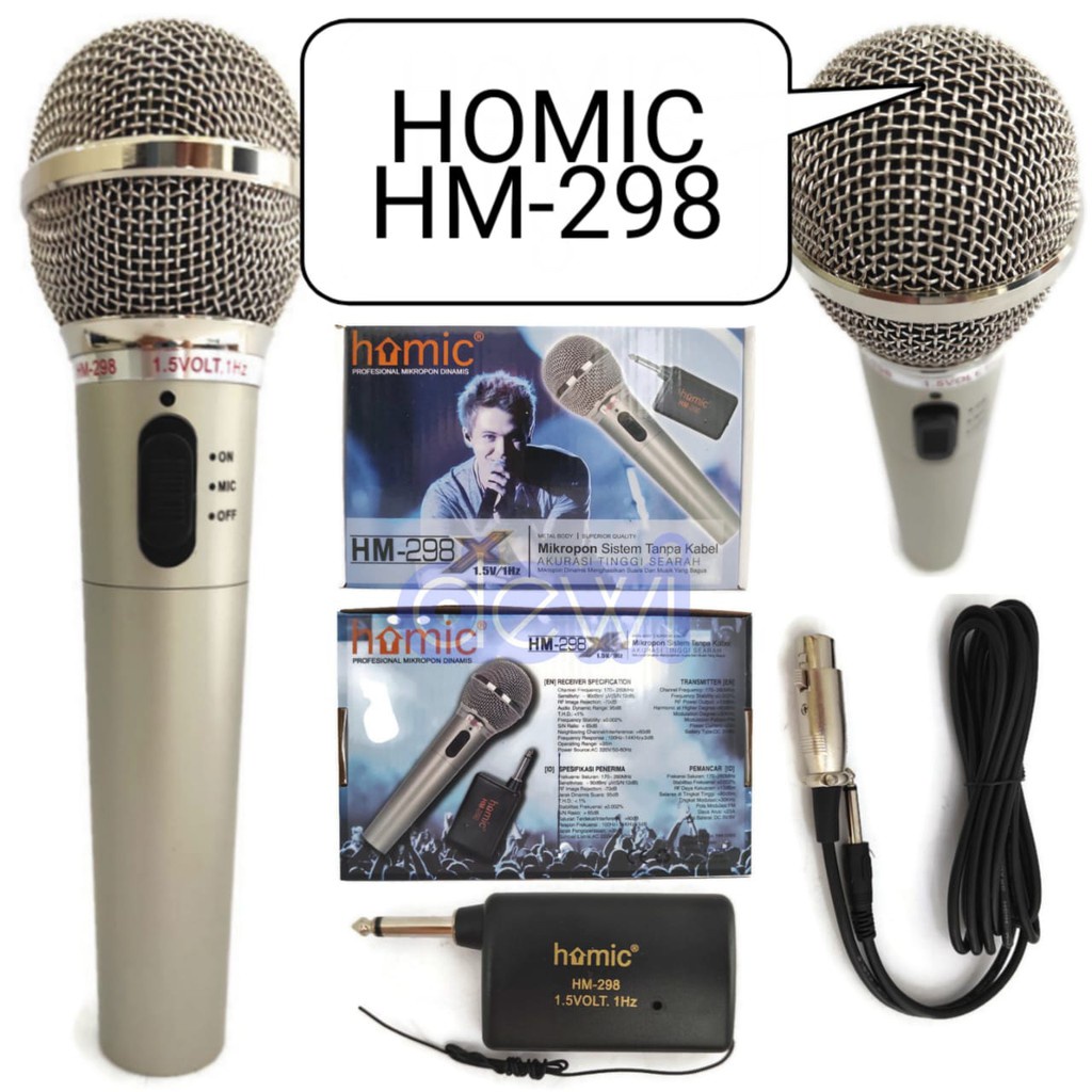 Homic Microphone / Mic Single Wireless HM-298 Silver ( Mic Bahan Metal )