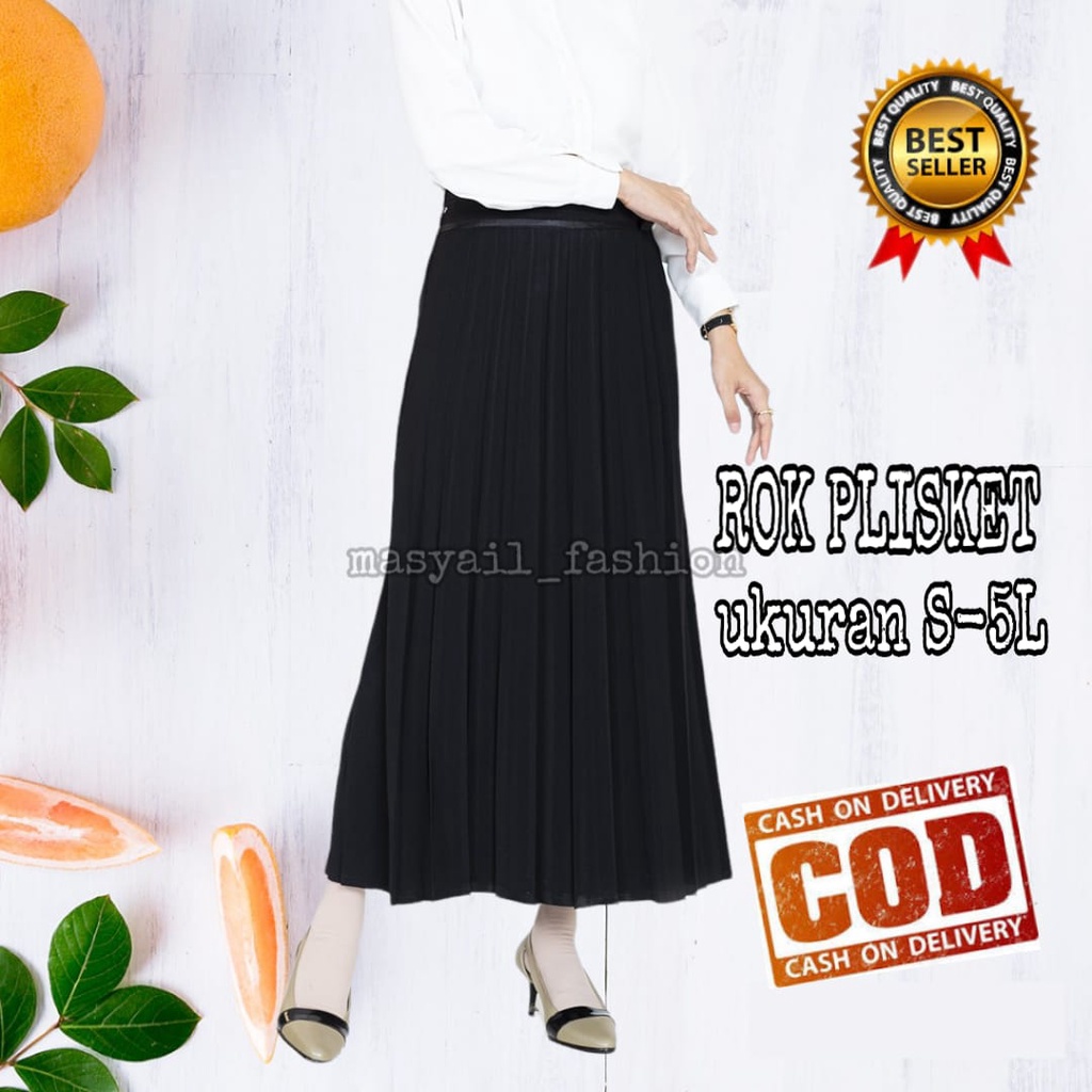 Rok Rempel Plisket Wanita Bahan Premium Span Korean Style Ukuran Jumbo S - 5L