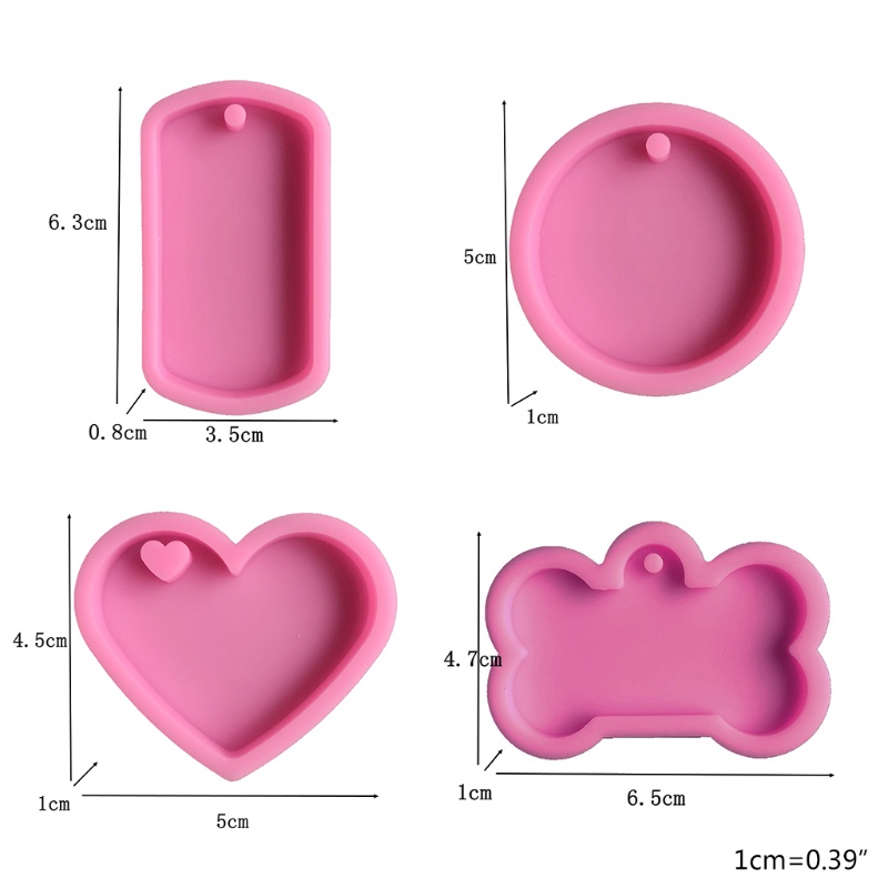 SIY  4 Pcs Pet Hanging Tag Epoxy Resin Mold Dog Bones Love Heart Round Oval Keychain Silicone Mould DIY Crafts Jewelry Mold