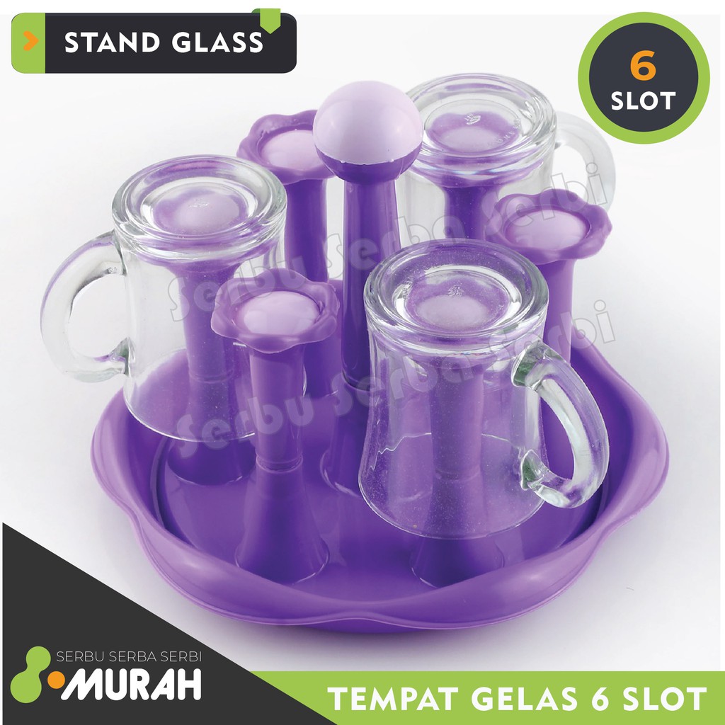 SERBU MURAH - Stand Glass Daisuki - Tempat Gelas Cantik Slot 6 - / Gelas Stand / Rak Gelas Plastik