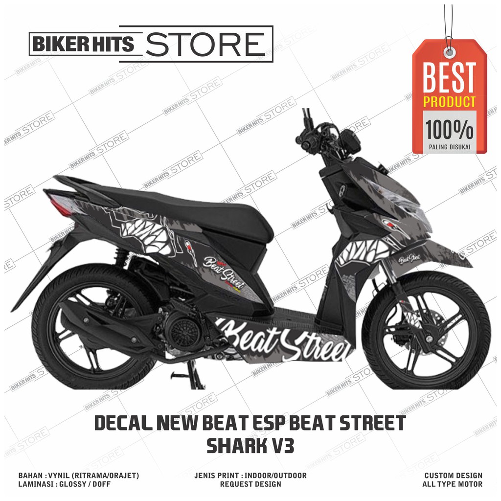 DECAL STIKER MOTOR FULL BEAT STREET ESP 2016 DESAIN SHARK CORAK HITAM SILVER Shopee Indonesia