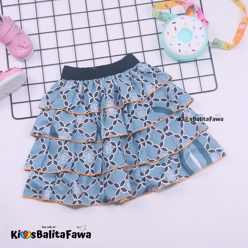 Rok Tumpuk Motif uk 5-7 Tahun / Model Anak Perempuan Cewek Bunga Salur Polos Pendek Shabby Chic