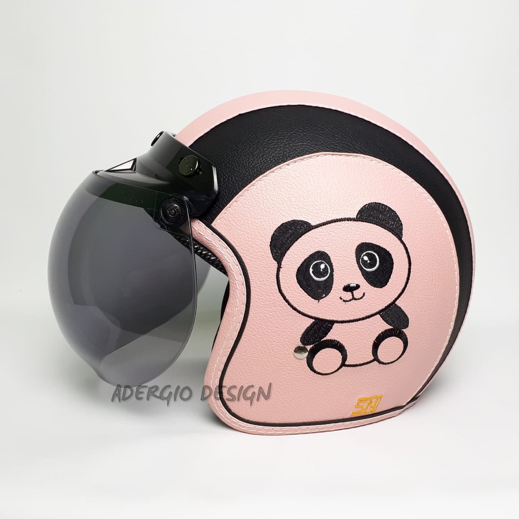 Helm Bogo Dewasa Visor Bogo Ori Full Leher SNI Karakter Panda Pink Bordir