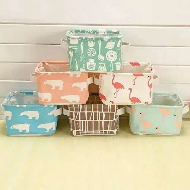 Desktop Storage Box kotak Kain Kanvas Serbaguna Organizer