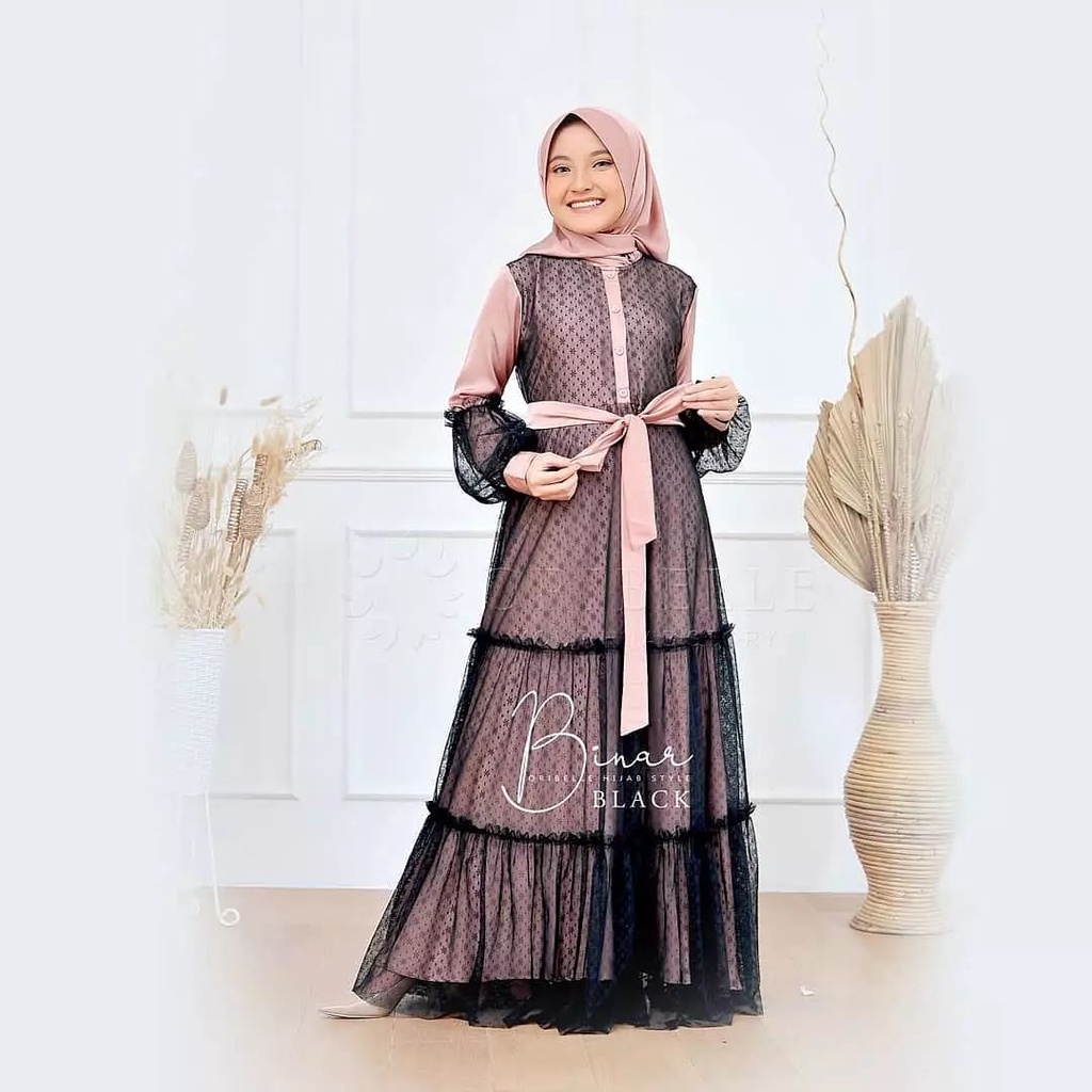 BINAR SYAR'I / GAMIS ANAK PEREMPUAN / UNTUK USIA 10 - 13 TAHUN / BAJU MUSLIM SIMPLE DAN TERBARU