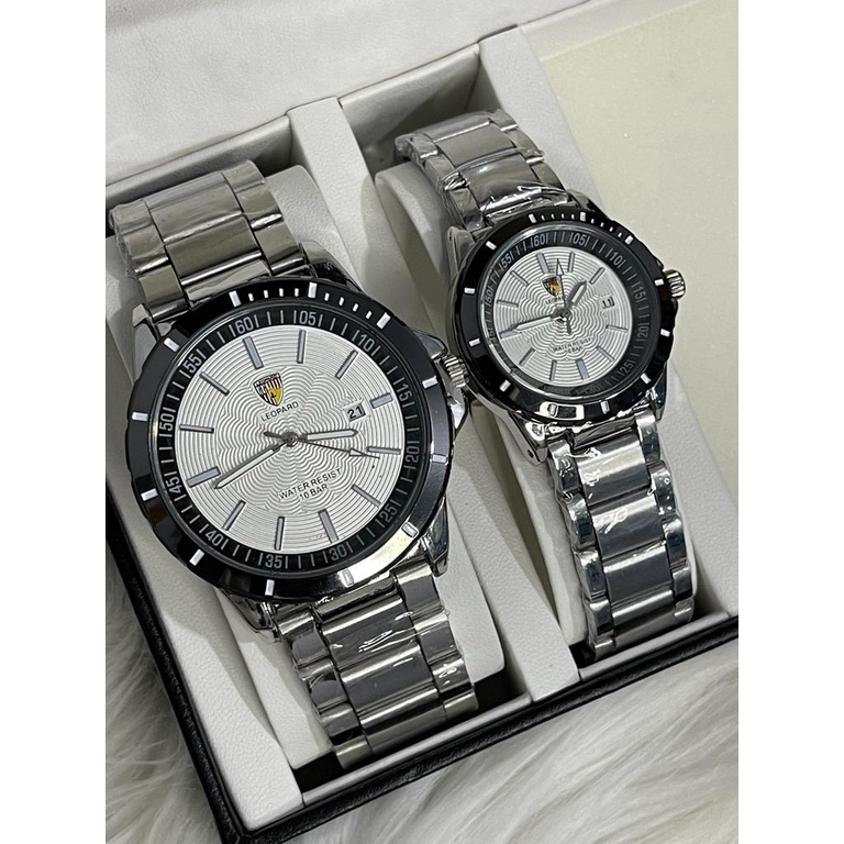 { KWS }  Jam Tangan Couple Pria/Wanita Leopard Original Tgl Aktif Strap Rantai LP-8035