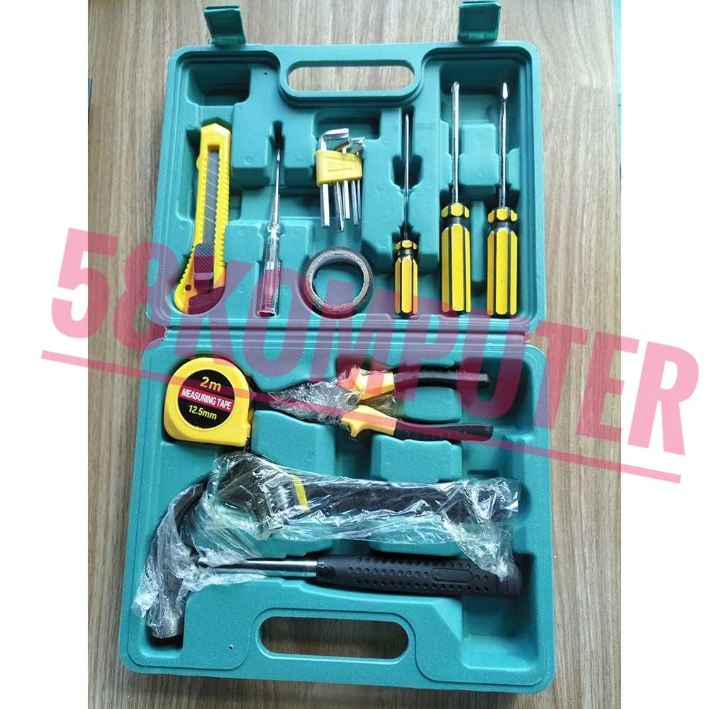 Kit Alat Perbaikan Satu Set Palu Tang Obeng Kunci Pas Cutter 11 in 1 TOOL KIT TOOL BOX ALAT PERTUKAKNGAN