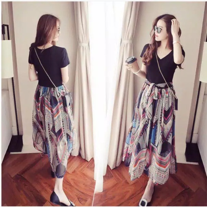 Dress Midi model two piece palsu Bahan Sifon motif Bunga - Show The Pic, S(U4Y9) VINTAGE MINI DRESS 