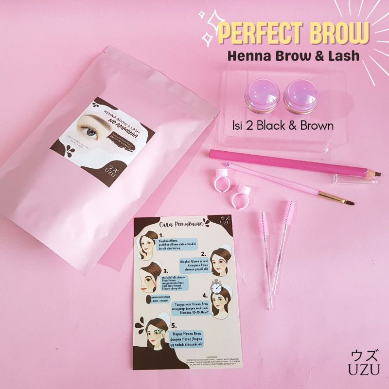 Uzu Henna Alis Set Brow Henna &amp; Lash / Eyebrow Tint Tahan Lama Halal isi 10 gr