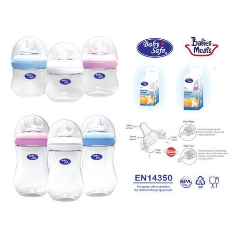 Baby Safe Wide Neck Bottle 125ml 250ml - Babysafe Botol Susu Bayi Wideneck Curah - WN04 WN05 WN01 WN02 WNS01 WNS02 WN07 WN08