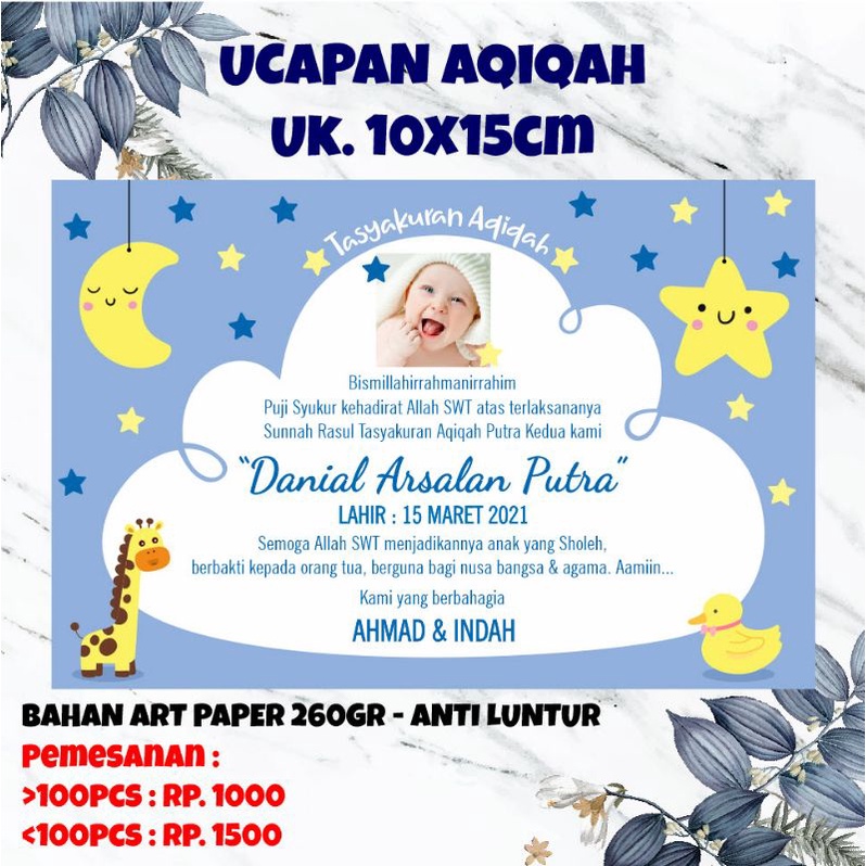 Kartu Aqiqah Termurah / Kartu Aqiqah / Ucapan Aqiqah / Kartu Ucapan
