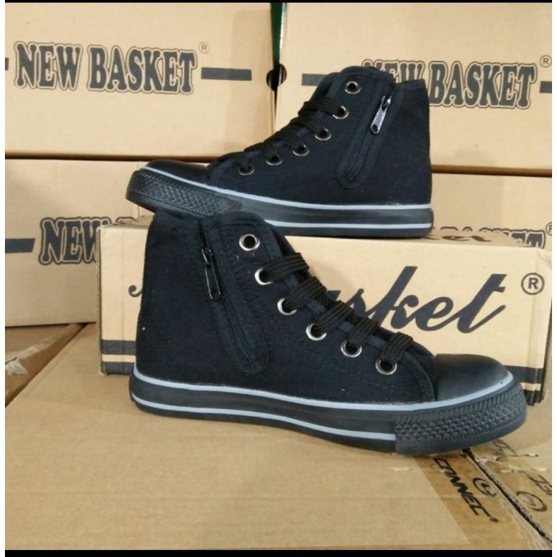 Sepatu sekolah New Basket Hitam polos Resleting samping/Sepatu NB Hc tinggi