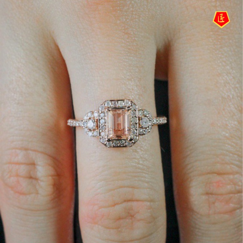 [Ready Stock]18K Rose Gold Ring Set Micro-Inlaid Gem Creative Elegant Graceful