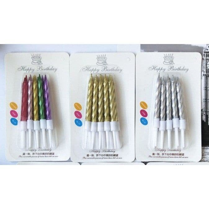 TGM - Lilin Ulang Tahun Ulir / Spiral Pendek Metalik Isi 10 pcs Aneka Warna