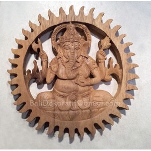 Ukiran Bali Relief Motif Ganesha Matahari diameter 20cm