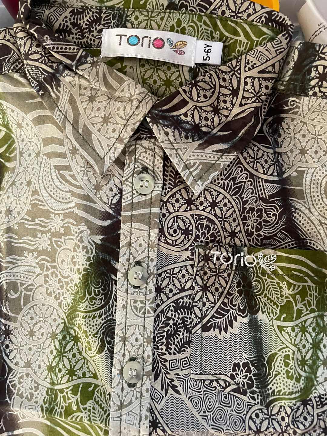 Torio Indonesian Smart Casual Green Batik - Kemeja Batik Anak Laki-laki