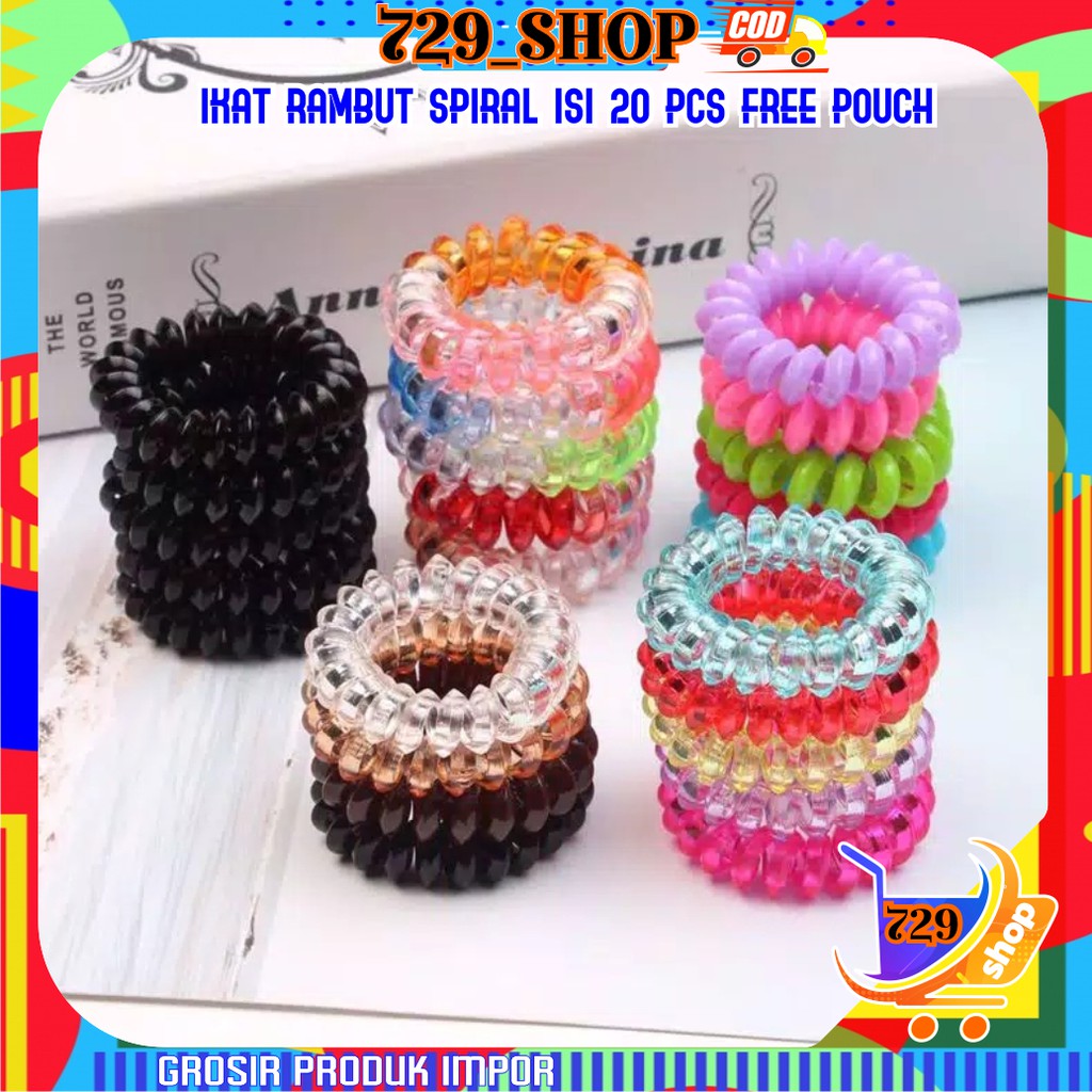 isi 20 Pcs Ikat Rambut Spiral Korea Free Pouch Import Best Seller